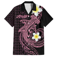 Aloha Hammerhead Shark Family Matching Summer Maxi Dress and Hawaiian Shirt Vivacious Pink Hawaiian Kakau Tribal Tattoo LT9 Dad's Shirt - Short Sleeve Pink - Polynesian Pride