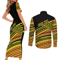 Personalised Tonga Ha apai High School Couples Matching Short Sleeve Bodycon Dress and Long Sleeve Button Shirt Ngatu Fonulei Pattern