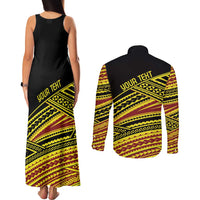 Personalised Tonga Ha apai High School Couples Matching Tank Maxi Dress and Long Sleeve Button Shirt Ngatu Fonulei Pattern