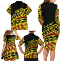 Personalised Tonga Ha apai High School Family Matching Long Sleeve Bodycon Dress and Hawaiian Shirt Ngatu Fonulei Pattern LT9 - Polynesian Pride
