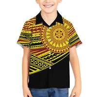 Personalised Tonga Ha apai High School Family Matching Short Sleeve Bodycon Dress and Hawaiian Shirt Ngatu Fonulei Pattern LT9 Son's Shirt Gold - Polynesian Pride