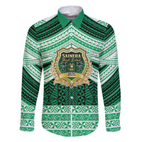 Personalised Tonga Saineha High School Family Matching Short Sleeve Bodycon Dress and Hawaiian Shirt Polynesian Ngatu Tribal LT9 Dad's Shirt - Long Sleeve Green - Polynesian Pride