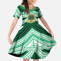 Personalised Tonga Saineha High School Family Matching Tank Maxi Dress and Hawaiian Shirt Polynesian Ngatu Tribal LT9 Daughter's Dress Green - Polynesian Pride