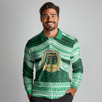 Personalised Tonga Saineha High School Long Sleeve Polo Shirt Polynesian Ngatu Tribal