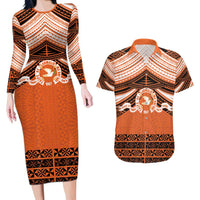 Personalised Tonga Tailulu College Couples Matching Long Sleeve Bodycon Dress and Hawaiian Shirt Polynesian Ngatu Tribal