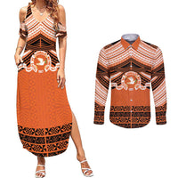 Personalised Tonga Tailulu College Couples Matching Summer Maxi Dress and Long Sleeve Button Shirt Polynesian Ngatu Tribal