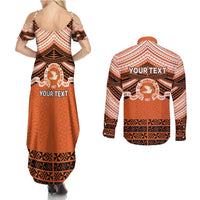 Personalised Tonga Tailulu College Couples Matching Summer Maxi Dress and Long Sleeve Button Shirt Polynesian Ngatu Tribal