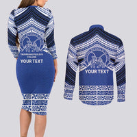 Personalised Tonga Taufa'ahau Pilolevu College Couples Matching Long Sleeve Bodycon Dress and Long Sleeve Button Shirt Polynesian Ngatu Tribal LT9 - Polynesian Pride