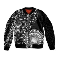 Black Tongan Ngatu Fonulei Pattern Bomber Jacket LT9 Unisex Black - Polynesian Pride