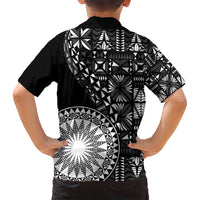 Black Tongan Ngatu Fonulei Pattern Family Matching Long Sleeve Bodycon Dress and Hawaiian Shirt LT9 - Polynesian Pride