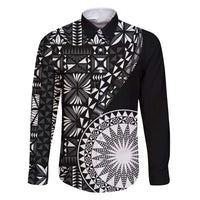 Black Tongan Ngatu Fonulei Pattern Family Matching Off Shoulder Maxi Dress and Hawaiian Shirt