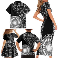 Black Tongan Ngatu Fonulei Pattern Family Matching Short Sleeve Bodycon Dress and Hawaiian Shirt LT9 - Polynesian Pride