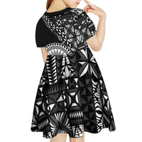 Black Tongan Ngatu Fonulei Pattern Kid Short Sleeve Dress