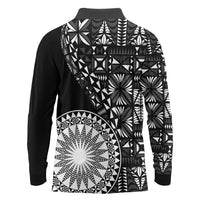 Black Tongan Ngatu Fonulei Pattern Long Sleeve Polo Shirt