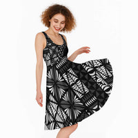 Black Tongan Ngatu Fonulei Pattern Midi Dress LT9 - Polynesian Pride
