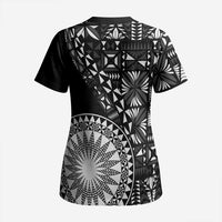Black Tongan Ngatu Fonulei Pattern Scrub Top - Polynesian Pride