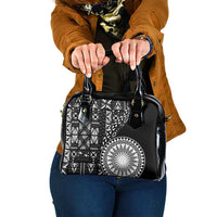 Black Tongan Ngatu Fonulei Pattern Shoulder Handbag
