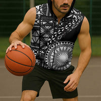 Black Tongan Ngatu Fonulei Pattern Sleeveless Zip Hoodie LT9 - Polynesian Pride