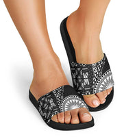 Black Tongan Ngatu Fonulei Pattern Slide Sandals LT9 - Polynesian Pride