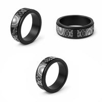Black Tongan Ngatu Fonulei Pattern Spinner Ring LT9 - Polynesian Pride