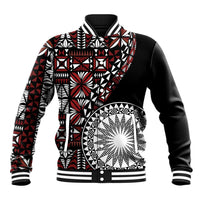 Red Tongan Ngatu Fonulei Pattern Baseball Jacket