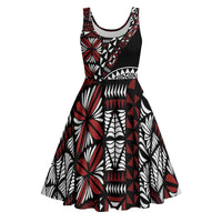 Red Tongan Ngatu Fonulei Pattern Midi Dress LT9 Red - Polynesian Pride