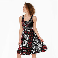 Red Tongan Ngatu Fonulei Pattern Midi Dress LT9 - Polynesian Pride