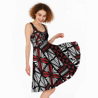 Red Tongan Ngatu Fonulei Pattern Midi Dress LT9 - Polynesian Pride