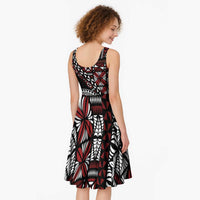 Red Tongan Ngatu Fonulei Pattern Midi Dress LT9 - Polynesian Pride