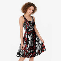 Red Tongan Ngatu Fonulei Pattern Midi Dress LT9 - Polynesian Pride