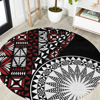 Red Tongan Ngatu Fonulei Pattern Round Carpet