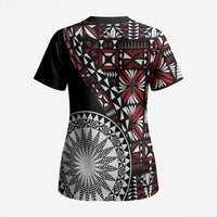 Red Tongan Ngatu Fonulei Pattern Scrub Top - Polynesian Pride