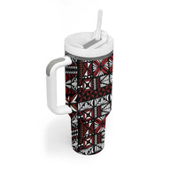 Red Tongan Ngatu Fonulei Pattern Tumbler With Handle