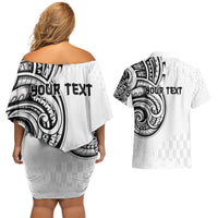 Hawaii and Japanese Culture Personalised Couples Matching Off Shoulder Short Dress and Hawaiian Shirt With Polynesian Tribal Tattoo Style LT9 - Polynesian Pride