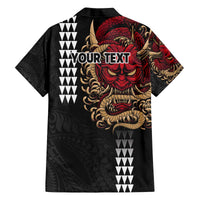 Hawaii and Japanese Oni Mask Personalised Family Matching Off The Shoulder Long Sleeve Dress and Hawaiian Shirt Kakau Pattern Dark Art Style LT9 - Polynesian Pride