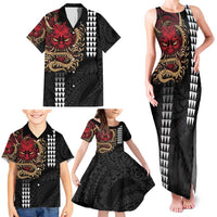 Hawaii and Japanese Oni Mask Personalised Family Matching Tank Maxi Dress and Hawaiian Shirt Kakau Pattern Dark Art Style LT9 - Polynesian Pride