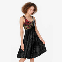 Hawaii and Japanese Oni Mask Personalised Midi Dress Kakau Pattern Dark Art Style - Polynesian Pride