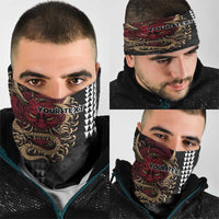 Hawaii and Japanese Oni Mask Personalised Neck Gaiter Kakau Pattern Dark Art Style - Polynesian Pride