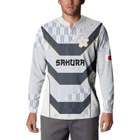 Japan Pacific Rugby 2022-23 Custom Button Sweatshirt Black Sakura Japanese Wave Pattern