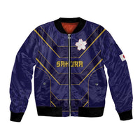 Japan Pacific Rugby 2022-23 Custom Bomber Jacket Blue Sakura Japanese Wave Pattern LT9 Unisex Blue - Polynesian Pride