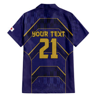 Japan Pacific Rugby 2022-23 Custom Family Matching Off The Shoulder Long Sleeve Dress and Hawaiian Shirt Blue Sakura Japanese Wave Pattern