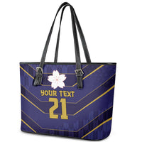 Japan Pacific Rugby 2022-23 Custom Leather Tote Bag Blue Sakura Japanese Wave Pattern