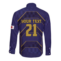 Japan Pacific Rugby 2022-23 Custom Long Sleeve Button Shirt Blue Sakura Japanese Wave Pattern