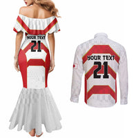 Japan Pacific Rugby 2022-23 Custom Couples Matching Mermaid Dress and Long Sleeve Button Shirt Red Sakura Japanese Wave Pattern