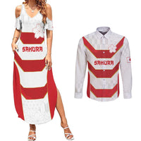 Japan Pacific Rugby 2022-23 Custom Couples Matching Summer Maxi Dress and Long Sleeve Button Shirt Red Sakura Japanese Wave Pattern