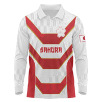 Japan Pacific Rugby 2022-23 Custom Long Sleeve Polo Shirt Red Sakura Japanese Wave Pattern