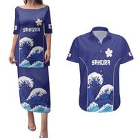 Japan Pacific Rugby Custom Couples Matching Puletasi and Hawaiian Shirt Go Sakura Japanese Wave Pattern