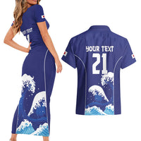 Japan Pacific Rugby Custom Couples Matching Short Sleeve Bodycon Dress and Hawaiian Shirt Go Sakura Japanese Wave Pattern