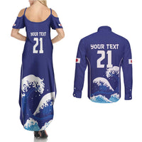 Japan Pacific Rugby Custom Couples Matching Summer Maxi Dress and Long Sleeve Button Shirt Go Sakura Japanese Wave Pattern