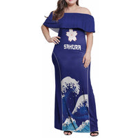 Japan Pacific Rugby Custom Family Matching Off Shoulder Maxi Dress and Hawaiian Shirt Go Sakura Japanese Wave Pattern
